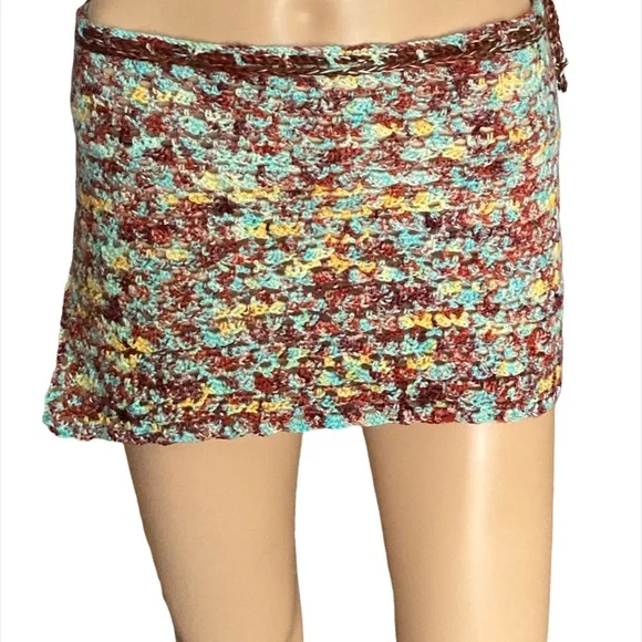 OOAK Crochet Tie Dye Mini Wrap Skirt Coverup Handmade - Picture 3 of 11